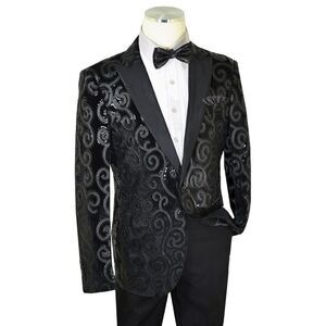Cielo Velvet Satin‎ Sequin Tuxedo Jacket Blazer Black Mens 36R Formal